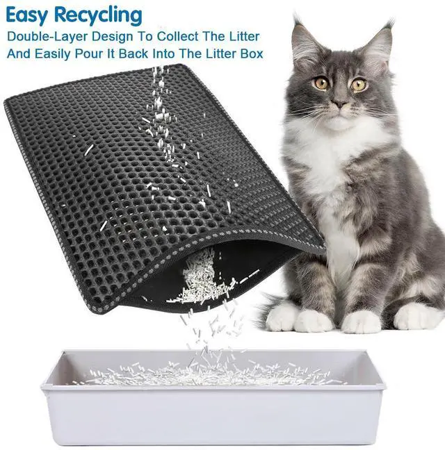Alt view image 2 of 6 - Cat Litter Mat, Kitty Litter Trapping Mat, Double Layer Mats with MiLi Shape Scratching design, Urine Waterproof, Easy Clean, Scatter Control 21" x 14" Black