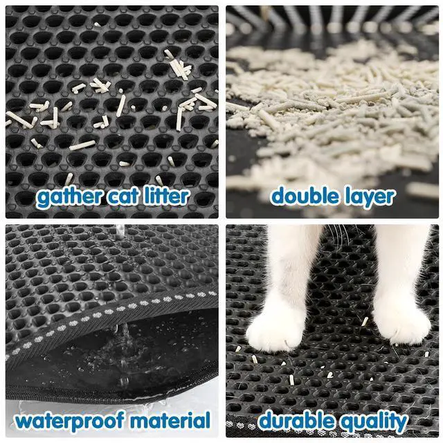 Alt view image 5 of 6 - Cat Litter Mat, Kitty Litter Trapping Mat, Double Layer Mats with MiLi Shape Scratching design, Urine Waterproof, Easy Clean, Scatter Control 21" x 14" Black
