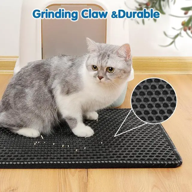 Alt view image 3 of 6 - Cat Litter Mat, Kitty Litter Trapping Mat, Double Layer Mats with MiLi Shape Scratching design, Urine Waterproof, Easy Clean, Scatter Control 21" x 14" Black
