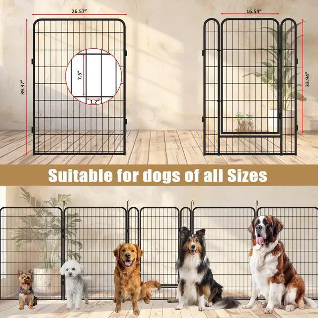 Alt view image 5 of 7 - 8 Panels Heavy Duty Metal Playpen with door,39.37"H Dog Fence Pet Exercise Pen for Outdoor, Indoor