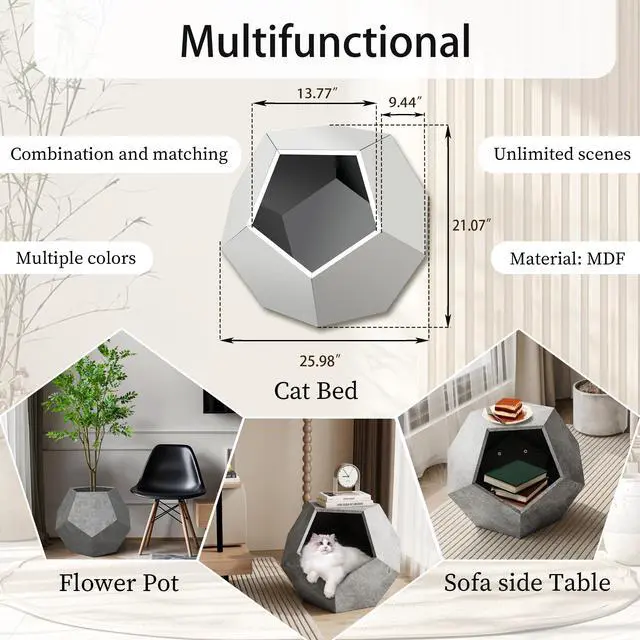 Alt view image 4 of 4 - 25.98"Modern Pet Furniture Cat Carrier Side Table, Sofa Side Table, Planter MDF Multifunctional Furniture, Cement Gray