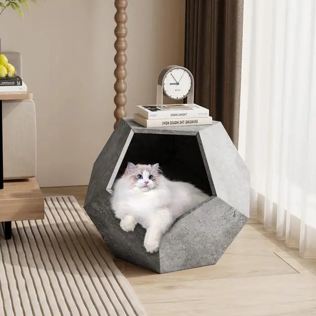 Alt view image 2 of 4 - 25.98"Modern Pet Furniture Cat Carrier Side Table, Sofa Side Table, Planter MDF Multifunctional Furniture, Cement Gray