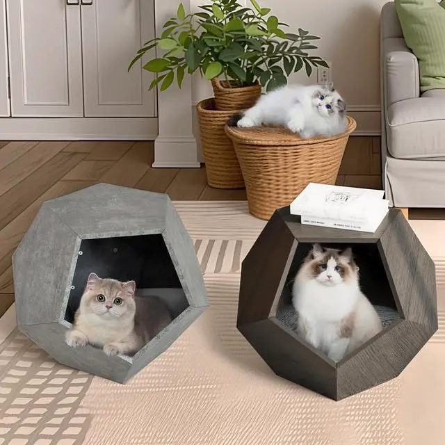 Alt view image 3 of 4 - 25.98"Modern Pet Furniture Cat Carrier Side Table, Sofa Side Table, Planter MDF Multifunctional Furniture, Cement Gray