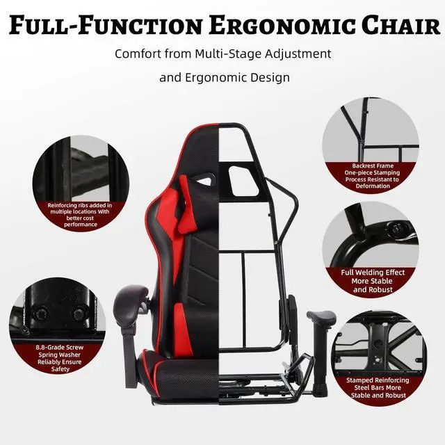 Alt view image 4 of 7 - E-sports Gaming Chair Sports Car Driving Seat PU Material Moulded Sponge Comfortable and Safe With Massage Red