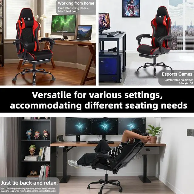 Alt view image 2 of 7 - E-sports Gaming Chair Sports Car Driving Seat PU Material Moulded Sponge Comfortable and Safe With Massage Red