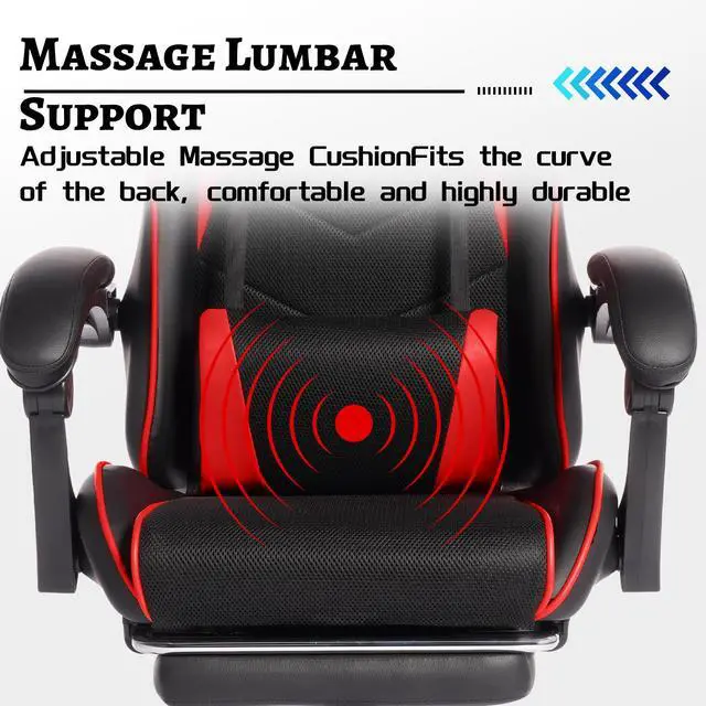 Alt view image 7 of 7 - E-sports Gaming Chair Sports Car Driving Seat PU Material Moulded Sponge Comfortable and Safe With Massage Red