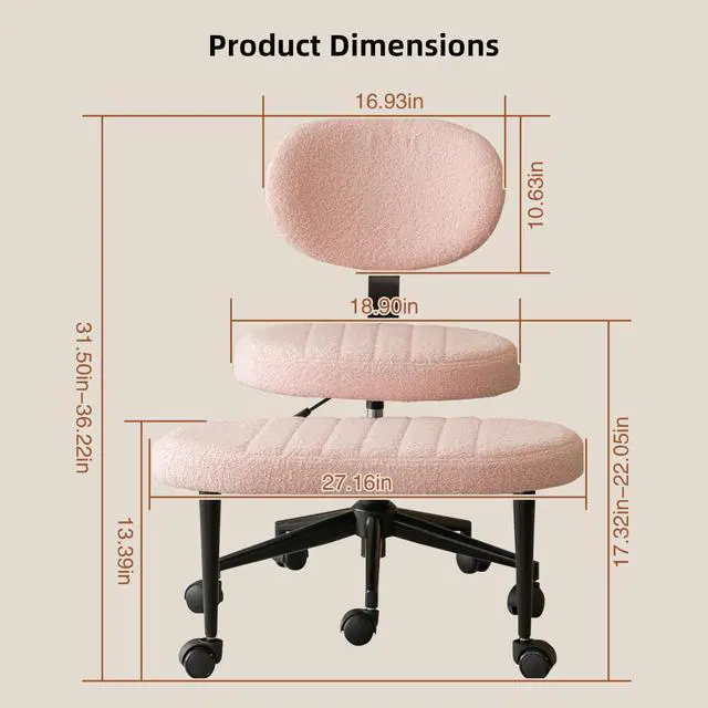 Alt view image 3 of 7 - Ergonomic Office Chair Multi-Position Cross Legged Design for Adults, Swivel Meditation & ADHD Fidget Desk Chair with Back Support & Rolling Base Pink