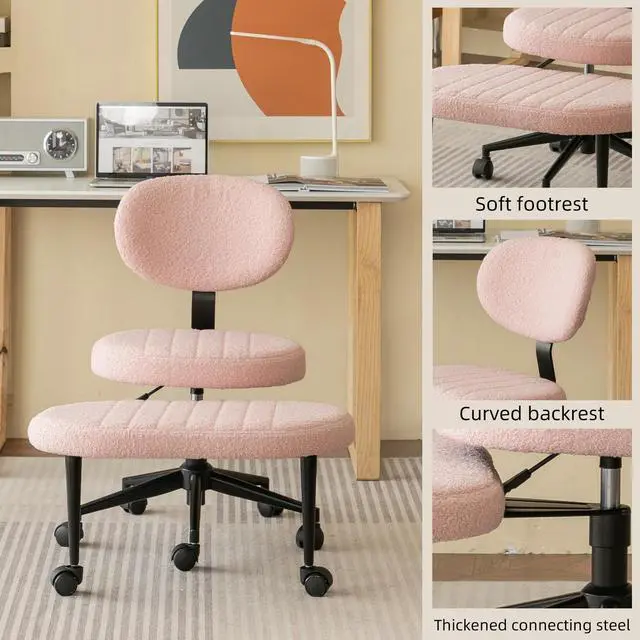 Alt view image 5 of 7 - Ergonomic Office Chair Multi-Position Cross Legged Design for Adults, Swivel Meditation & ADHD Fidget Desk Chair with Back Support & Rolling Base Pink