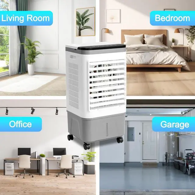 Alt view image 3 of 7 - 3 in 1 Portable Evaporative Cooler,720R,Indoor,Outdoor,461CFM Air Cooler with remote,Copper motor,5.28 Gal Water Tank & Scroll Casters, 4 Ice Packs,12H timer settings,Gray and White