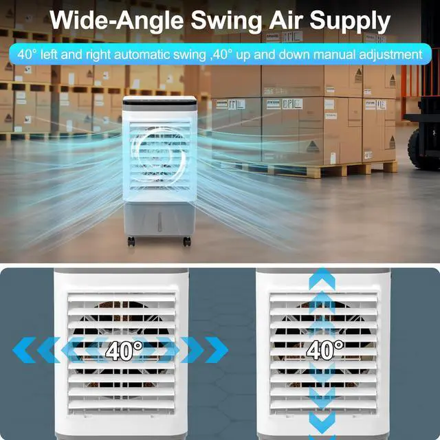 Alt view image 2 of 7 - 3 in 1 Portable Evaporative Cooler,720R,Indoor,Outdoor,461CFM Air Cooler with remote,Copper motor,5.28 Gal Water Tank & Scroll Casters, 4 Ice Packs,12H timer settings,Gray and White