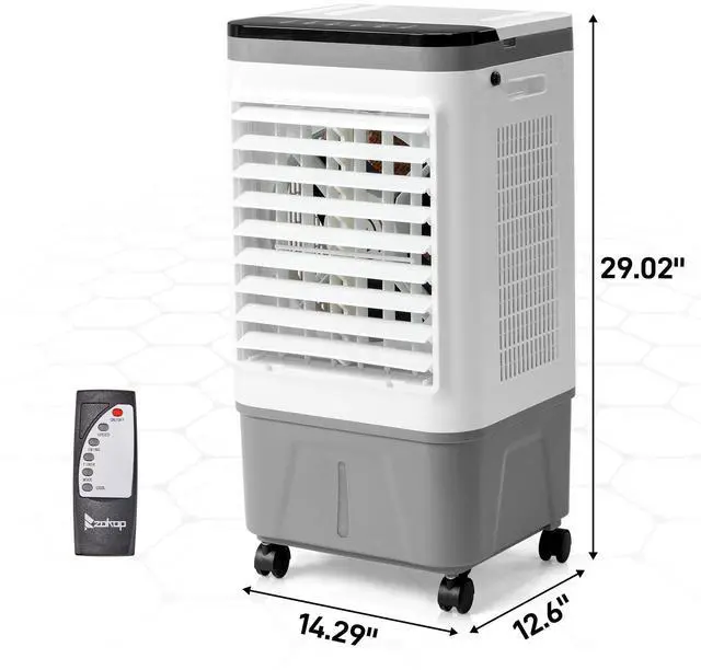 Alt view image 4 of 7 - 3 in 1 Portable Evaporative Cooler,720R,Indoor,Outdoor,461CFM Air Cooler with remote,Copper motor,5.28 Gal Water Tank & Scroll Casters, 4 Ice Packs,12H timer settings,Gray and White