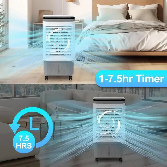 Alt view image 6 of 7 - 3 in 1 Portable Evaporative Cooler,720R,Indoor,Outdoor,461CFM Air Cooler with remote,Copper motor,5.28 Gal Water Tank & Scroll Casters, 4 Ice Packs,12H timer settings,Gray and White