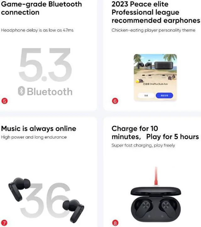 Alt view image 3 of 6 - OnePlus Buds ACE TWS Earbuds Bluetooth 5.3 Gaming Earphones Noise Cancellation Black For Android iOS
