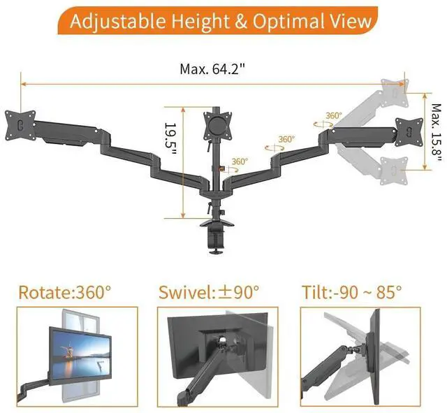 Alt view image 3 of 5 - Devo Gaming Monitor Arm - 3 Arms