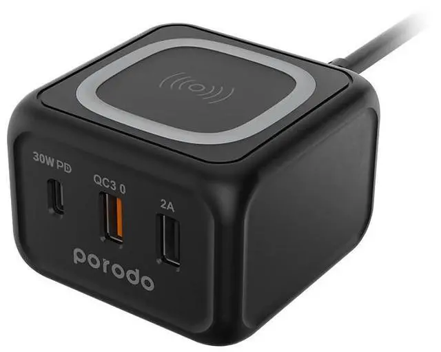 Main image of Porodo 3-Ports Fast Wireless Charger 15W PD 30W UK - Black