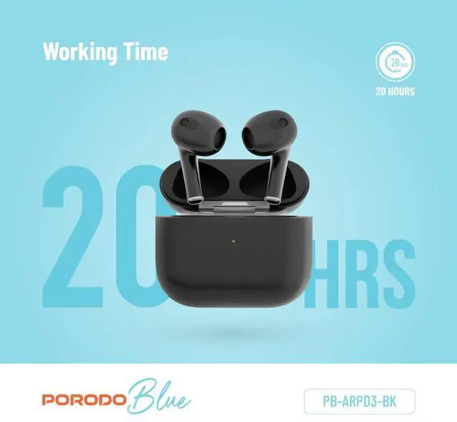 Alt view image 5 of 6 - Porodo Blue Deep Bass Wireless Earbuds 3 - Black