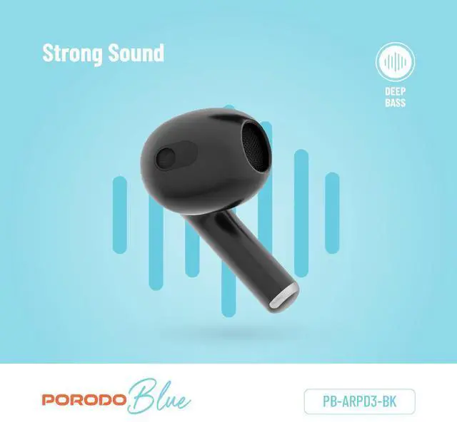 Alt view image 4 of 6 - Porodo Blue Deep Bass Wireless Earbuds 3 - Black