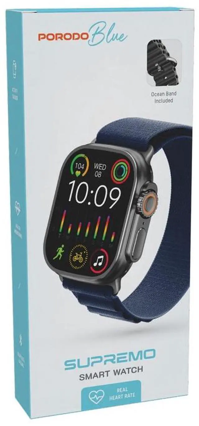 Alt view image 7 of 7 - Porodo Blue Supremo Smart Watch Black Dial + Blue Silicon Strap & Blue Alpine