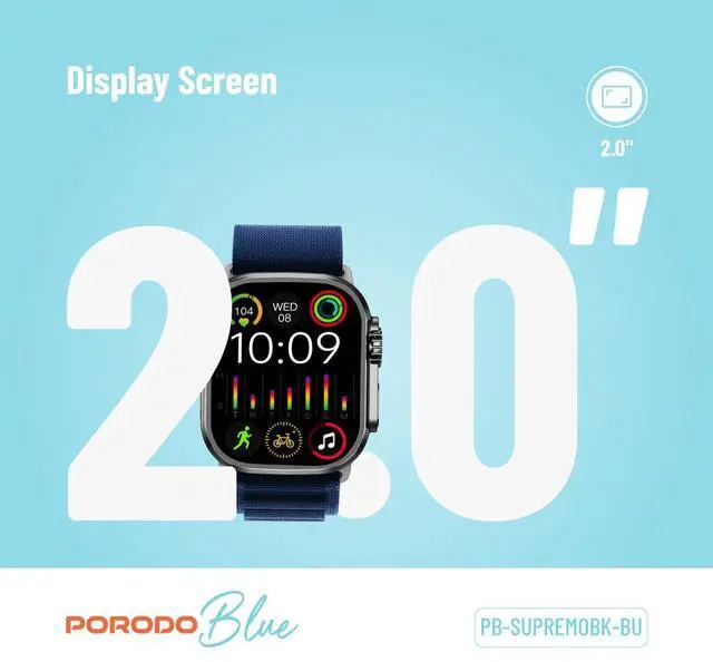 Alt view image 4 of 7 - Porodo Blue Supremo Smart Watch Black Dial + Blue Silicon Strap & Blue Alpine