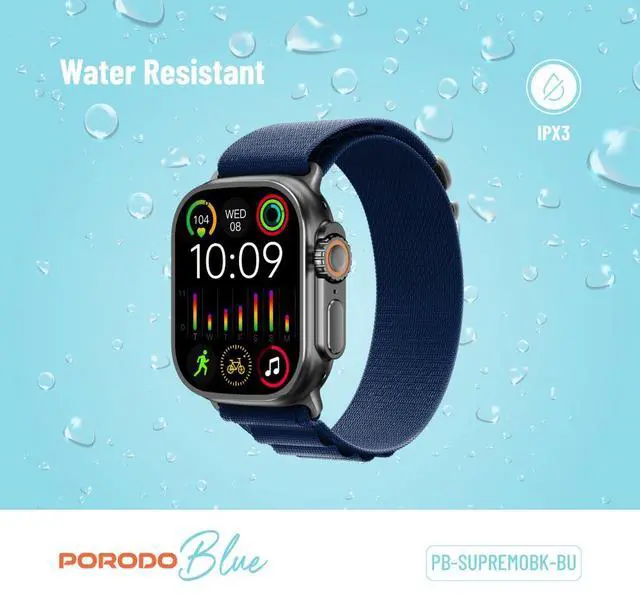 Alt view image 5 of 7 - Porodo Blue Supremo Smart Watch Black Dial + Blue Silicon Strap & Blue Alpine