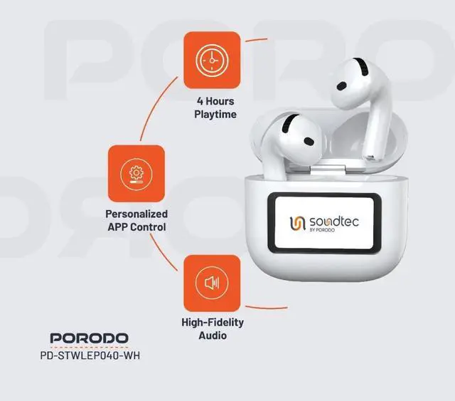 Alt view image 5 of 5 - Porodo Soundtec GLIMPSE ANC+ENC Earphone with Touch Screen - White