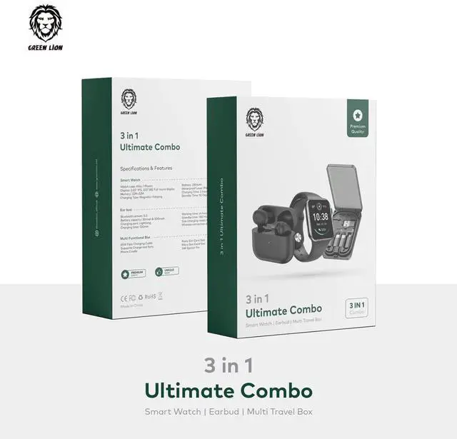 Alt view image 5 of 5 - Green Lion 3 in 1 Ultimate Combo (Smart Watch/Earbud/Multi Travel Box) - Black