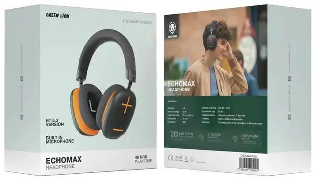 Alt view image 2 of 2 - Green Lion Echo Max Headphone - Black & Orange