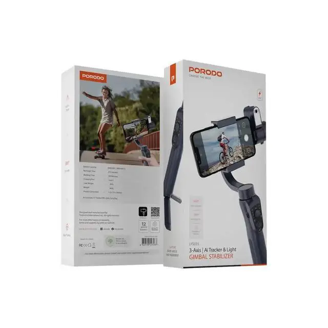 Alt view image 3 of 3 - Porodo Anti-Shake Gimbal with AI Tracker - Black