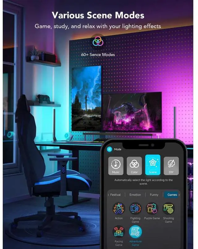 Alt view image 5 of 5 - Govee RGBIC Wi-Fi Gaming Light Bars with Smart Controller