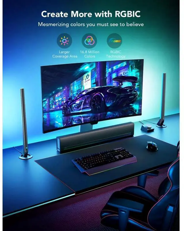 Alt view image 3 of 5 - Govee RGBIC Wi-Fi Gaming Light Bars with Smart Controller