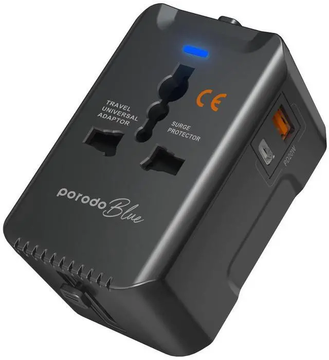Alt view image 2 of 7 - Porodo Blue PD20 Universal Travel Adapter - Black