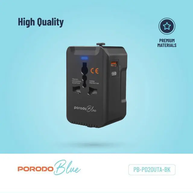 Alt view image 5 of 7 - Porodo Blue PD20 Universal Travel Adapter - Black