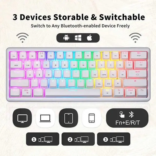 Alt view image 3 of 4 - Motospeed SK66 Mechanical keyboard - White - Red Arabic Switch
