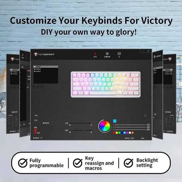 Alt view image 4 of 4 - Motospeed SK66 Mechanical keyboard - White - Red Arabic Switch