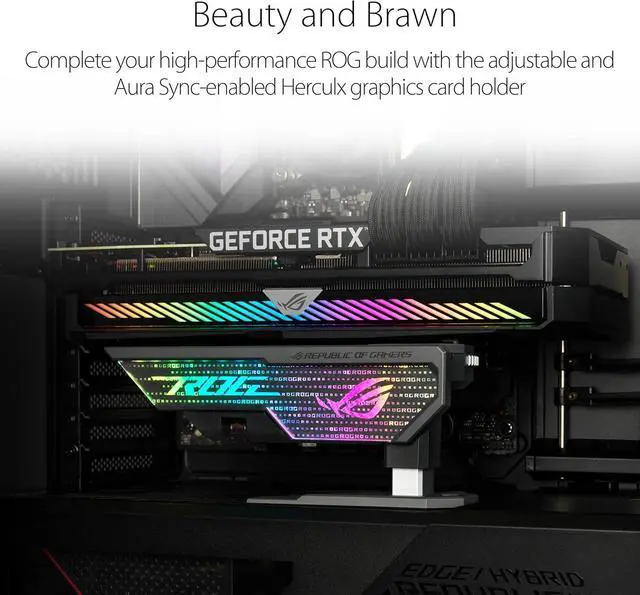 Alt view image 6 of 7 - ASUS ROg Herculx graphics card Holder, Toolless Mount, convenient Integrated Level, Zinc Alloy Structure, Adjustable Height from 72 to 128 mm, Aura Sync, Black