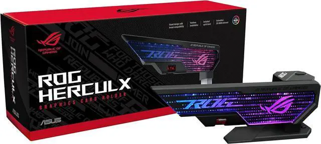 Alt view image 7 of 7 - ASUS ROg Herculx graphics card Holder, Toolless Mount, convenient Integrated Level, Zinc Alloy Structure, Adjustable Height from 72 to 128 mm, Aura Sync, Black