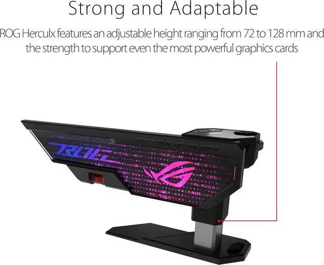 Alt view image 3 of 7 - ASUS ROg Herculx graphics card Holder, Toolless Mount, convenient Integrated Level, Zinc Alloy Structure, Adjustable Height from 72 to 128 mm, Aura Sync, Black