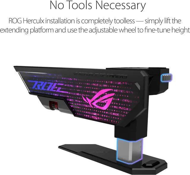 Alt view image 4 of 7 - ASUS ROg Herculx graphics card Holder, Toolless Mount, convenient Integrated Level, Zinc Alloy Structure, Adjustable Height from 72 to 128 mm, Aura Sync, Black