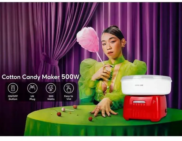 Alt view image 2 of 3 - Green Lion Cotton Candy Maker 500W - White/Red