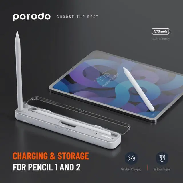 Alt view image 2 of 4 - Porodo Charging & Storage for Pencil 1/2 570mAh - White