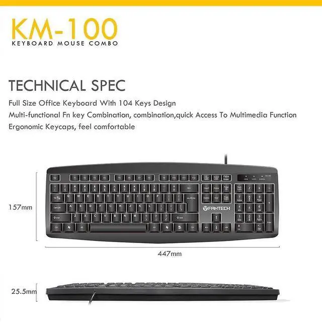 Alt view image 2 of 6 - Fantech KM-100 Keyboard and Mouse combo