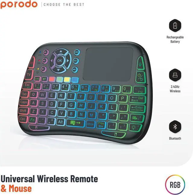 Alt view image 5 of 6 - Porodo Mini Wireless Keyboard Touch Combo - Black
