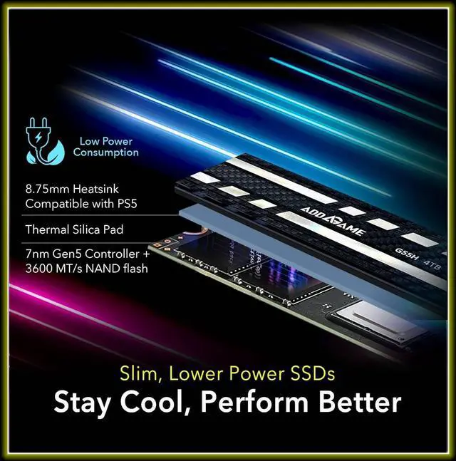 Alt view image 5 of 5 - Addlink G55H NVMe Gen 5 M.2 - 1TB - With Heatsink