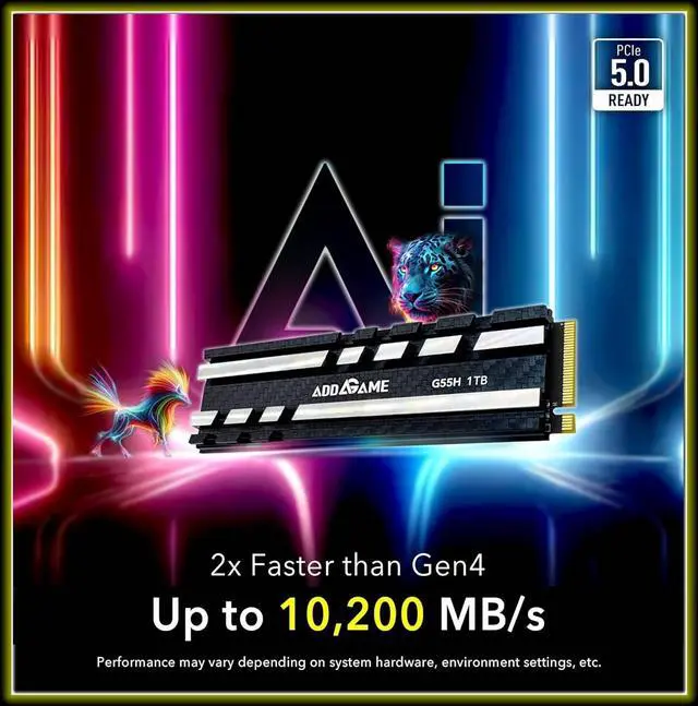 Alt view image 3 of 5 - Addlink G55H NVMe Gen 5 M.2 - 1TB - With Heatsink