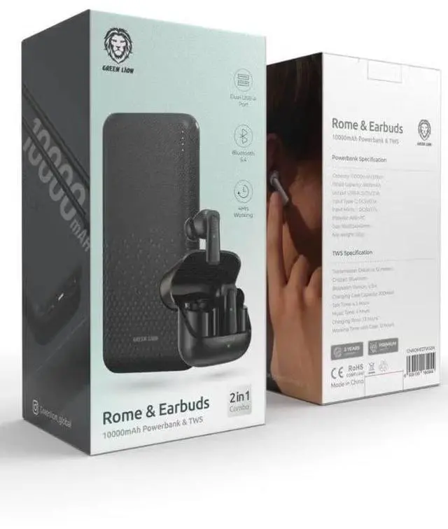 Alt view image 5 of 5 - Green Lion Rome Power Bank & TWS Earbuds - Black