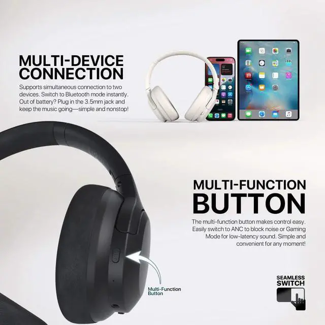 Alt view image 7 of 7 - Fantech WH05A Wireless Headphone - Grey