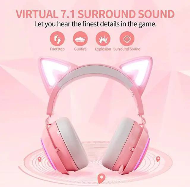 Alt view image 3 of 6 - SOMiC Pink Cat Ear Headset Wireless Gaming Headsets for PS5/ PS4/ PC, 2.4G with Retractable Mic Noise Cancelling, 7.1 Stereo Sound,10H Playtime, RGB Lighting