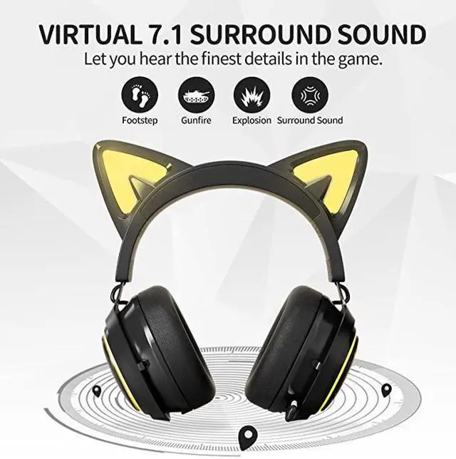 Alt view image 2 of 6 - SOMiC Black Cat Ear Headset Wireless Gaming Headphones for PC/PS4-5, 2.4G with Retractable Mic Noise Cancelling, 7.1 Stereo Sound, RGB Lighting