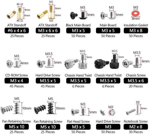 Alt view image 2 of 7 - 502pc Motherboard Standoffs Screw Kit | Basic Computer Screws Set for HDD Hard Drive, Case, Fan, Power Card, Graphics, Chassis, CD-ROM, ATX Case | for DIY & Repair