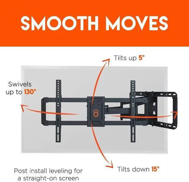 Alt view image 2 of 7 - ECHOGEAR Full Motion TV Wall Mount for Big TVs Up to 90" TVs - Smooth Swivel, Tilt, & Extension - Universal Design Works with Samsung, Vizio, TCL & More - Includes Drilling Template